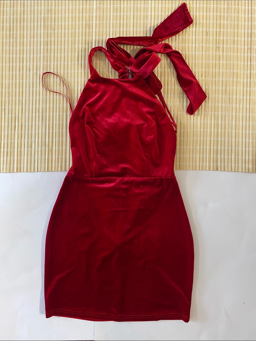 Windsor Red Velvet Halter Mini Dress